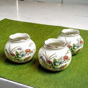Vintage Otagiri Scallop Rim Flower & Quail Jar Set
